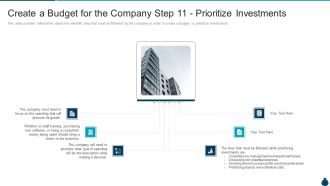 Key Elements And Techniques Of A Budgeting System Create A Budget For The Company Step 11 Prioritize Investments Icons PDF