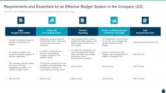 Key Elements And Techniques Of A Budgeting System Requirements And Essentials For An Effective Budget System In The Company Designs PDF