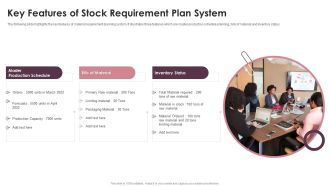 Key Features Of Stock Requirement Plan System Ppt PowerPoint Presentation Gallery Example PDF