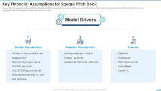 Key Financial Assumptions For Square Pitch Deck Ppt Slide PDF
