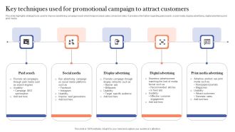 Key Techniques Used For Promotional Campaign To Attract Customers Themes PDF