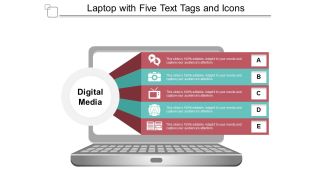 Laptop With Five Text Tags And Icons Ppt PowerPoint Presentation Infographics Graphics Template