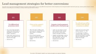 Lead Management Strategies For Better Conversions Improving Lead Generation Process Clipart PDF
