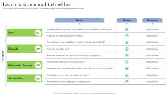 Lean Six Sigma Audit Checklist Ppt PowerPoint Presentation File Example PDF
