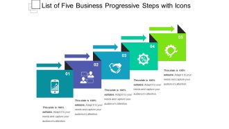 List Of Five Business Progressive Steps With Icons Ppt PowerPoint Presentation Gallery Slide Download PDF