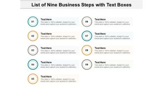 List Of Nine Business Steps With Text Boxes Ppt PowerPoint Presentation Summary Shapes