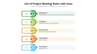 List Of Project Meeting Roles With Icons Ppt PowerPoint Presentation File Ideas PDF