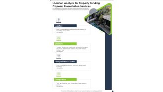 Location Analysis For Property Funding Proposal Presentation Services One Pager Sample Example Document
