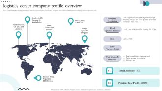 Logistics Center Company Profile Overview Ppt PowerPoint Presentation Gallery Icons PDF