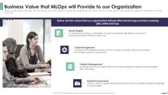 Machine Learning Development And Operations Cycle IT Business Value That Mlops Will Provide Background PDF