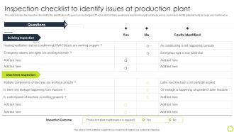 Machine Repairing And Servicing Inspection Checklist To Identify Issues At Production Formats PDF