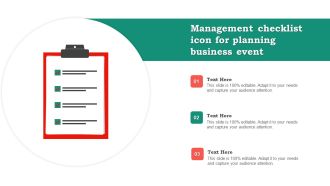 Management Checklist Icon For Planning Business Event Slides PDF