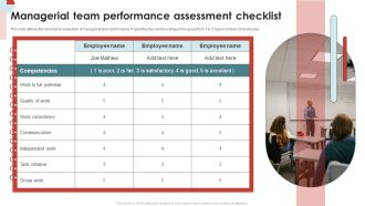 Managerial Team Performance Assessment Checklist Formats PDF