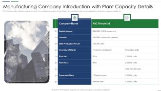 Manufacturing Company Introduction With Plant Capacity Details Demonstration PDF