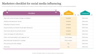 Marketers Checklist For Social Media Influencing Ppt Gallery Display PDF