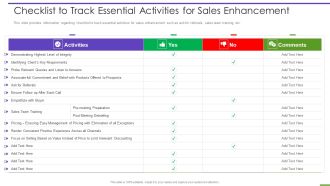 Marketing Playbook To Maximize ROI Checklist To Track Essential Activities For Sales Enhancement Slides PDF