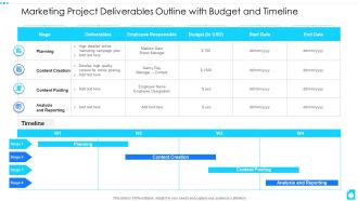 Marketing Project Deliverables Outline With Budget And Timeline Formats PDF