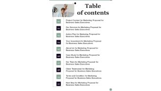 Marketing Proposal For Business Sales Executives Table Of Contents One Pager Sample Example Document