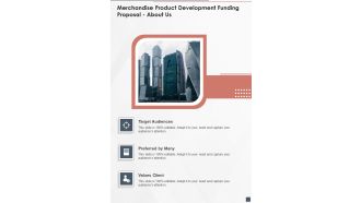 Merchandise Product Development Funding Proposal About Us One Pager Sample Example Document