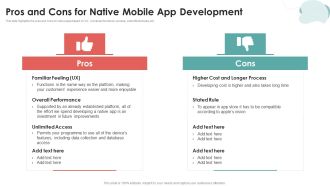 Mobile Application Development Pros And Cons For Native Mobile App Development Background PDF