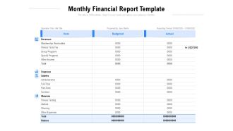 Monthly Financial Report Template Ppt PowerPoint Presentation Show Brochure PDF
