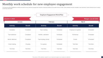 Monthly Work Schedule For New Employee Engagement Background PDF