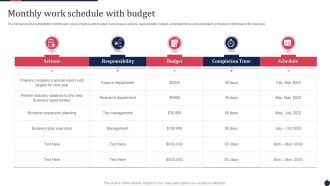 Monthly Work Schedule With Budget Ppt PowerPoint Presentation Gallery Pictures PDF