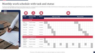 Monthly Work Schedule With Task And Status Ppt PowerPoint Presentation Gallery Rules PDF