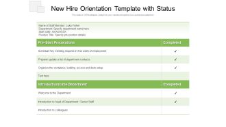 New Hire Orientation Template With Status Ppt PowerPoint Presentation File Samples PDF