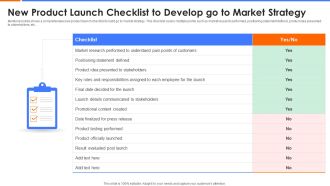 New Product Launch Checklist To Develop Go To Market Strategy Infographics PDF