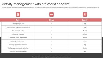 New Product Launch Event Management Activities Activity Management With Pre Slides PDF