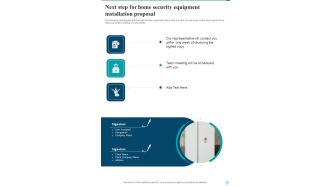 Next Step For Home Security Equipment Installation Proposal One Pager Sample Example Document