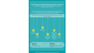Next Steps For Brand Representative Services One Pager Sample Example Document