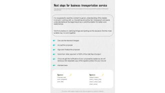 Next Steps For Business Transportation Service One Pager Sample Example Document
