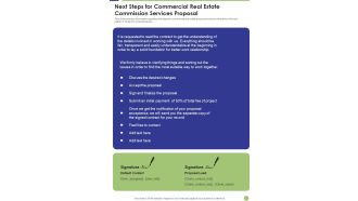 Next Steps For Commercial Real Estate Commission Services Proposal One Pager Sample Example Document
