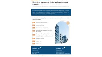 Next Steps For Concept Design And Development Proposal One Pager Sample Example Document