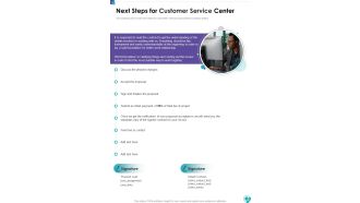 Next Steps For Customer Service Center One Pager Sample Example Document