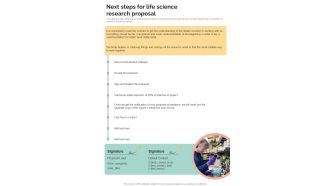 Next Steps For Life Science Research Proposal One Pager Sample Example Document