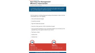 Next Steps For Management Efficiency Improvement One Pager Sample Example Document