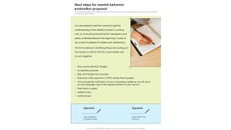 Next Steps For Mental Behavior Evaluation Proposal One Pager Sample Example Document