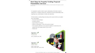Next Steps For Property Funding Proposal Presentation Services One Pager Sample Example Document