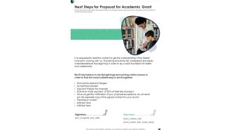Next Steps For Proposal For Academic Grant One Pager Sample Example Document