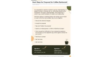 Next Steps For Proposal For Coffee Restaurant One Pager Sample Example Document
