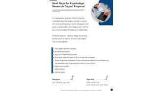 Next Steps For Psychology Research Project Proposal One Pager Sample Example Document