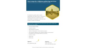 Next Steps For Religious Gathering Services One Pager Sample Example Document