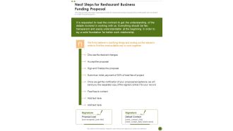 Next Steps For Restaurant Business Funding Proposal One Pager Sample Example Document