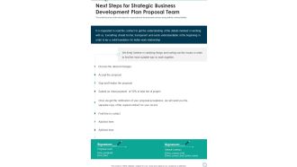 Next Steps For Strategic Business Development Plan Proposal Team One Pager Sample Example Document