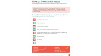 Next Steps For TV Promotion Proposal One Pager Sample Example Document