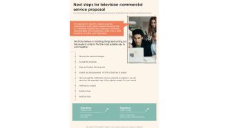 Next Steps For Television Commercial Service Proposal One Pager Sample Example Document