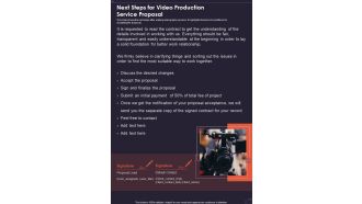 Next Steps For Video Production Service Proposal One Pager Sample Example Document